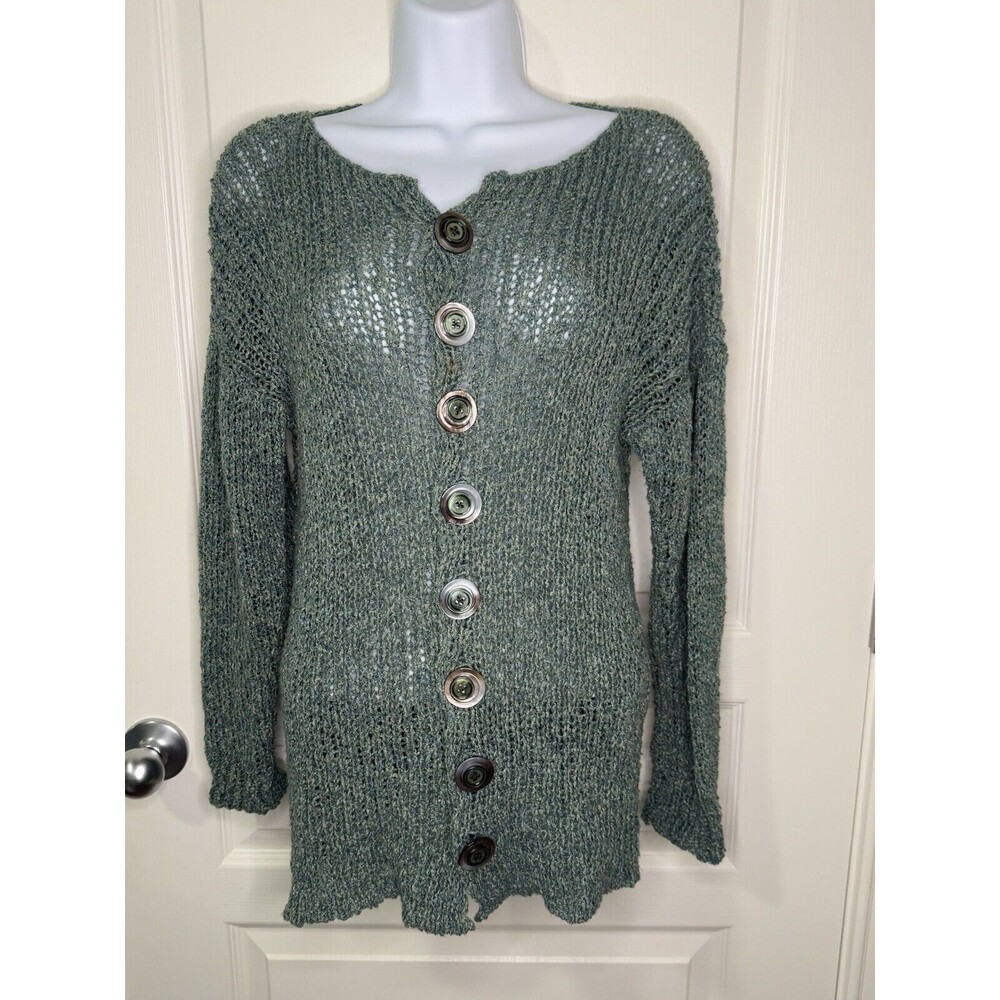 Amy Brill Sweater One Size Cardigan Green Button Front Womens